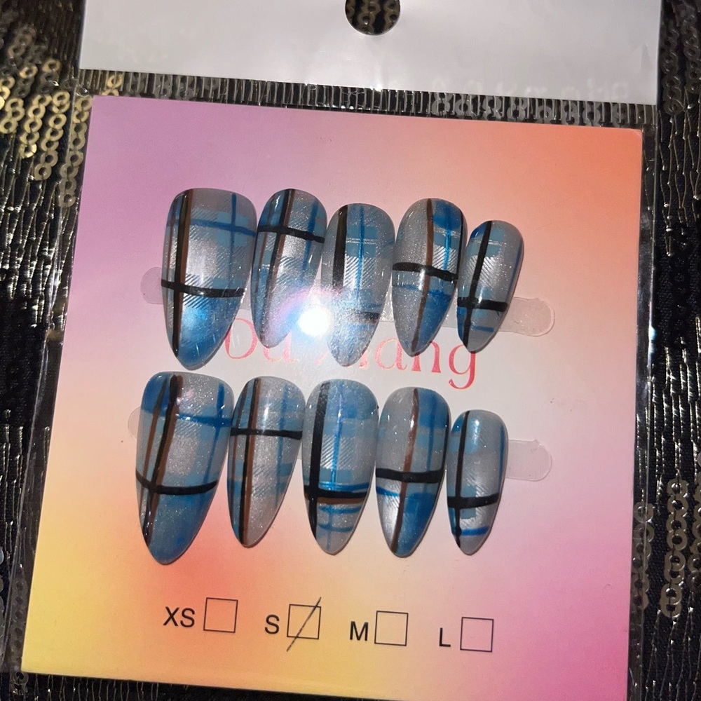 Blue and Black Plaid Press-On Nails